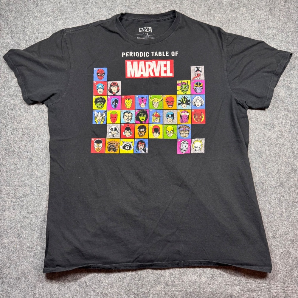 Marvel Periodic Table of Superheroes Graphic T-Shirt Mens Large Black Cotton